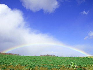 野辺山　ペンションさんかくじょうぎ 横の畑に大きな虹が